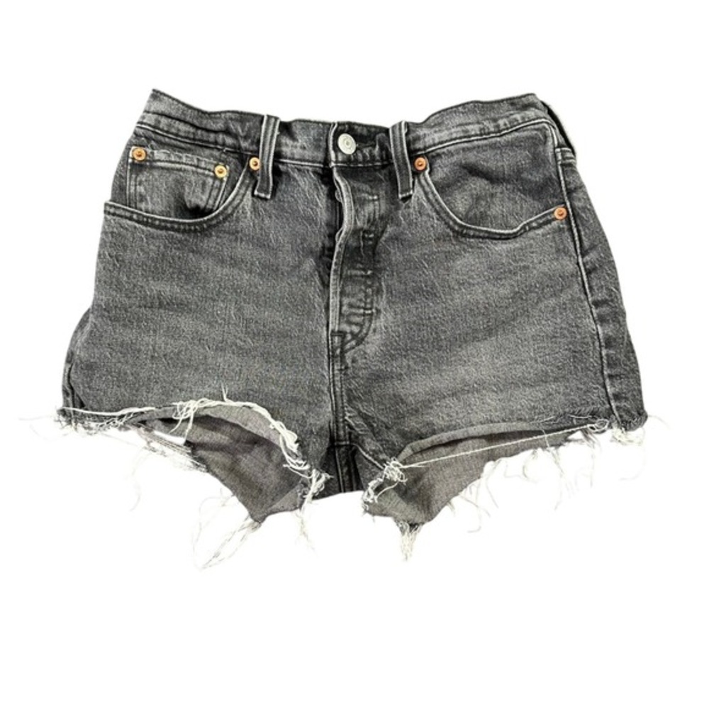 Levis 501 Size 27 Shorts High Rise Button Fly Denim Shorts Washed Black Gray
